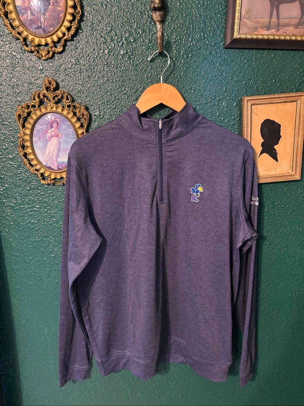 Peter Millar Mens Medium Blue Crown Stretch Quarter Zip KANSAS UNIVERSITY DADS W